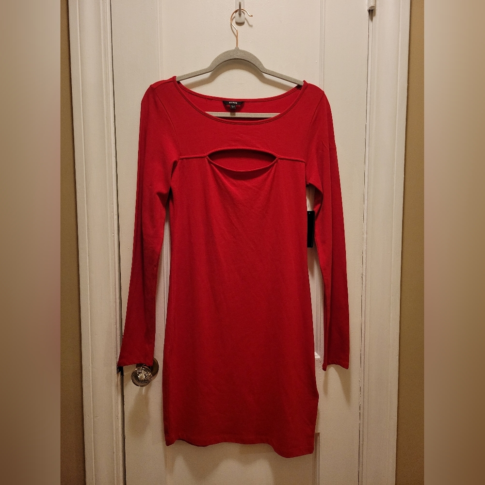 Guess Front Cutout Bodycon Mini Dress Red NWT Size L